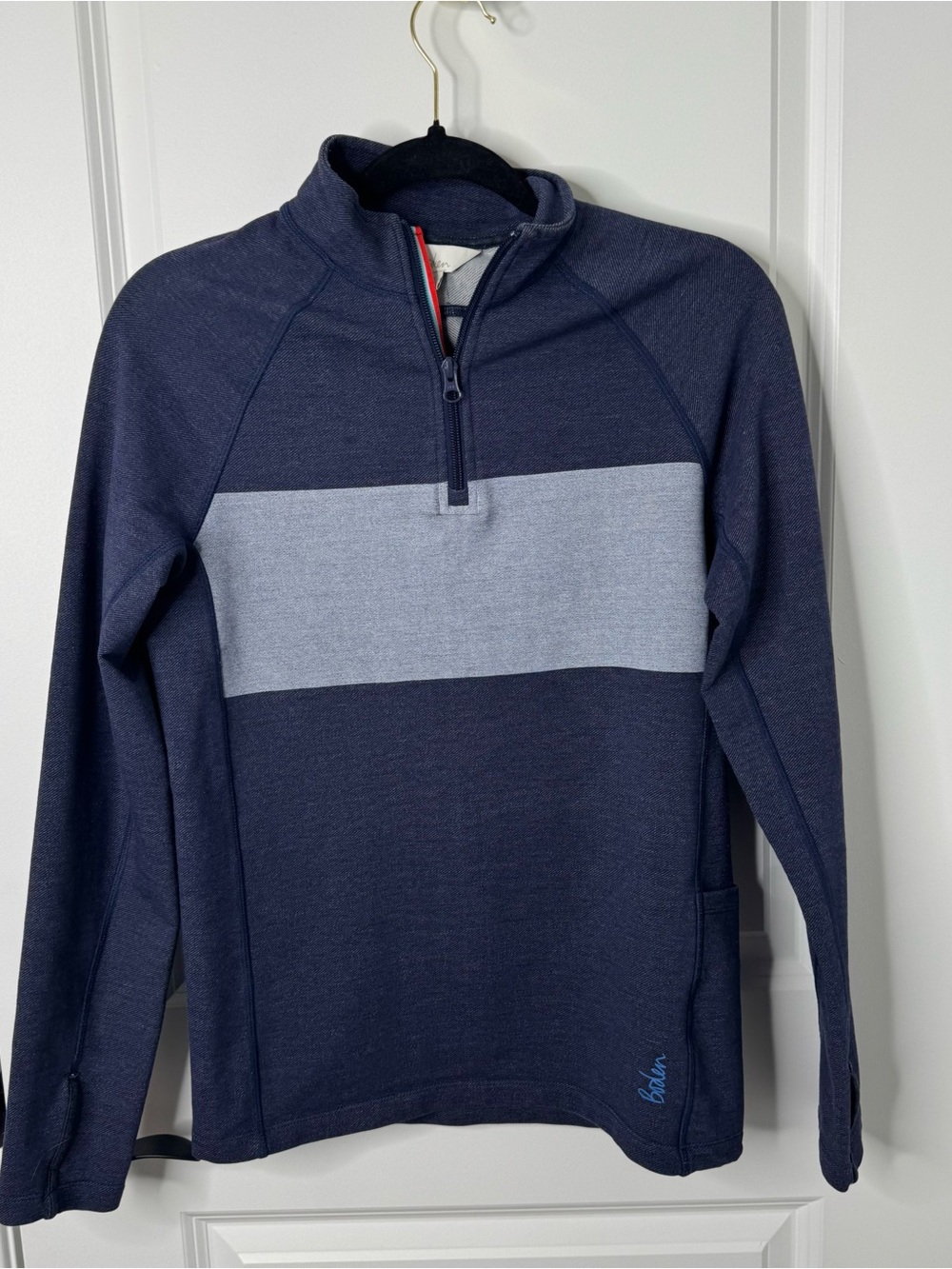 Boden Navy Half-Zip Sweater with Light Gray Chest Stripe XS